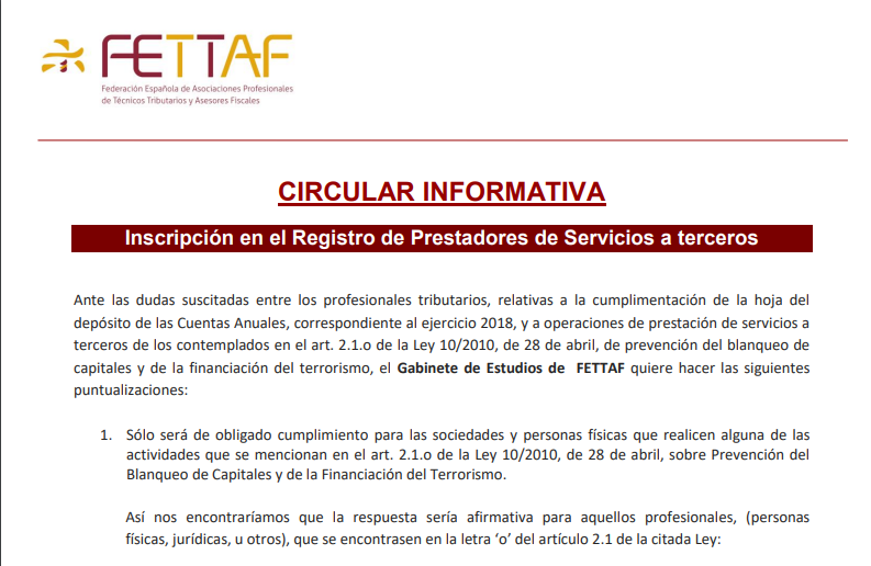 Inscripción en el Registro de Prestadores de Servicios a terceros - FETTAF